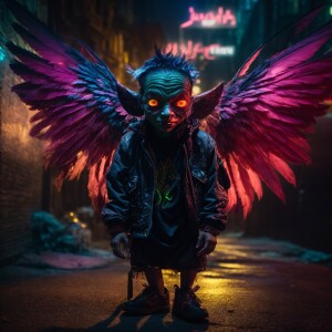 Create a hyperrealistic and dystopian image of a goblin with det...