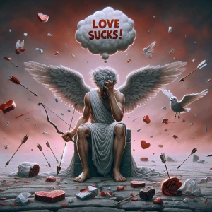 Create an image depicting a sarcastic anti-Valentine's Day theme...