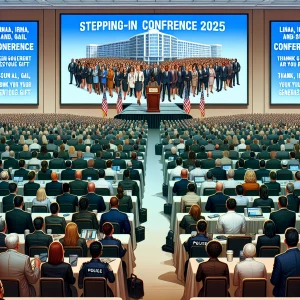draw a hotel conference room filled with about 200  business men...
