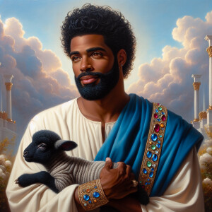Oil painting of an African-American man resembling Jesus Christ,...
