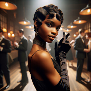 realistic painting of a 1920 s short - haired flapper African-Am...