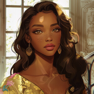 Illustrate Hana, a character who is Ethiopian-Korean, with light...