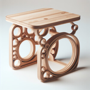 Design a modern, compact wooden table with a futuristic aestheti...