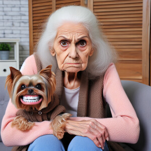 Comical Whimsical old lady with a sullen look sitting in her li...