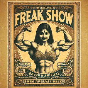 Create a vintage-style Freak Show poster featuring the Strong wo...