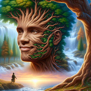 A hyper-realistic 3-D oil painting depicting a tree integrated w...