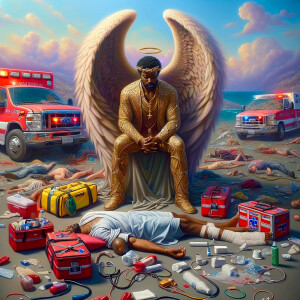 Create a realistic 3D oil painting depicting a scene of emergenc...