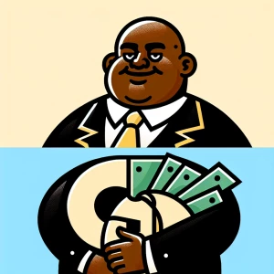 Can you make a logo illustration of A fat bald black rich guy