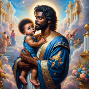 Classical oil painting style depicting an African-American Jesus...