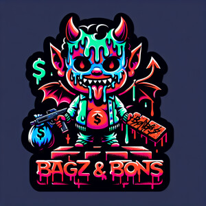 Design a logo with a stylized, animated cartoon baby demon influ...