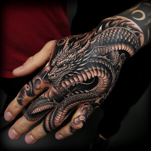 Dragon tattoo on the left hand