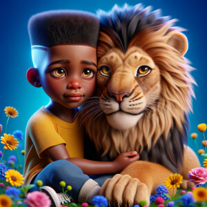 3D realistic style, an African-American little boy with fade top...