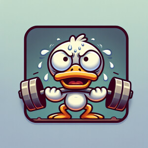 2D icon duck struggling to lift weights