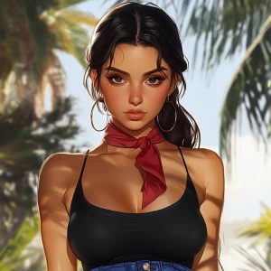 girl with brown hair, thick eyebrows, pumped up lips, potato nos...