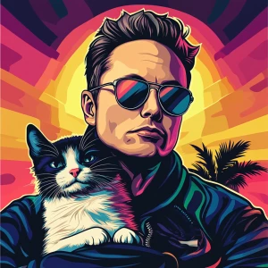 Elon Musk with CAT face in GTA art style, , in the style of a G...