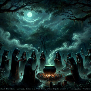 "In the heart of the ancient forest, under a canopy shrouded in...