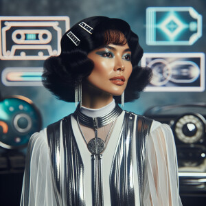 Capture the essence of retro-futuristic fashion in a photoshoot...