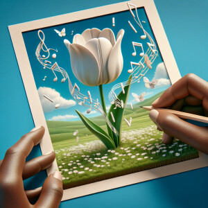 Create a vivid 3D image featuring a card with !' written on it,...