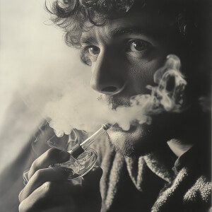 A man smoking a glass pipe