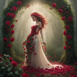 "Envision a mystical being shaped entirely from lush, crimson ro...