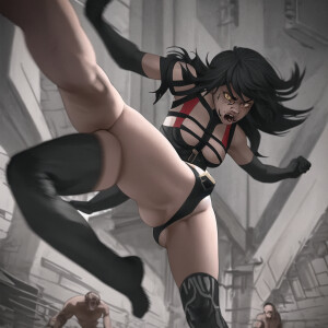 A fiercely determined young black woman, her face contorted in f...