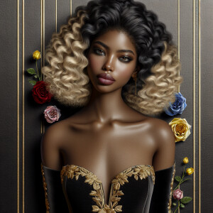 Create a vertical 3-D portrait of a light-skinned African-Americ...