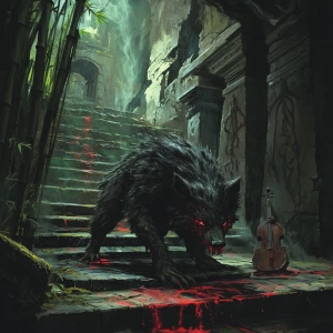 Within an ancient, decrepit temple shrouded by bamboo, a demon a...