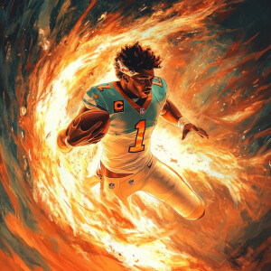 Create an image of Tua Tagovailoa, the quarterback for the Miami...