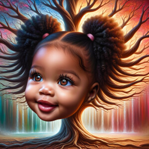 Create a hyper-realistic 3-D oil painting of a tree with a fulle...
