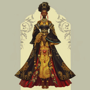 Illustrate a full body regal Empress reflecting a blend of Afr...