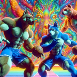 Generate an 8K ultra-high definition image depicting two muscula...