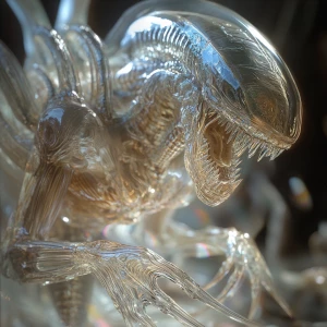 A highly dimensional alien hybrid composed of layered, semi-tran...