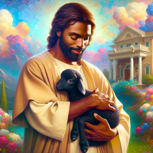 Oil painting of an African-American man resembling Jesus Christ,...