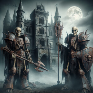 Two undead praetorian knights in front of undead castle