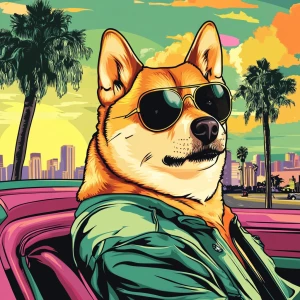 MEME DOGE in GTA art style — — in the style of a Grand Theft Au...