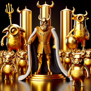 Golden king of copper bulls and minions with CBO text