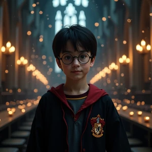Create an image of Harry Potter, a young wizard with black hair...