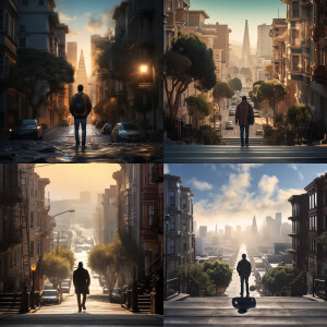 The guy walking down to a street in San Francisco. v2 upscale