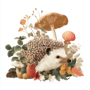 Commercial vintage hedgehog mushroom illustration, classic art s...
