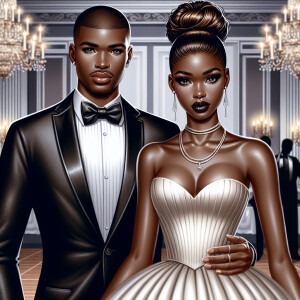 A light skin African American couple at a fancy ballroom event....