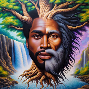 A hyper-realistic 3-D oil painting depicting a tree integrated w...