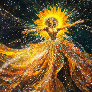 hyper realistic female goddess soul transformation spinning thro...