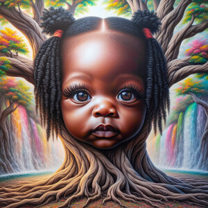Create a hyper-realistic 3-D oil painting of a tree with a fulle...