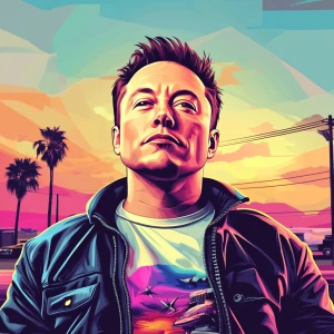 Elon Musk in GTA art style, , in the style of a Grand Theft Aut...