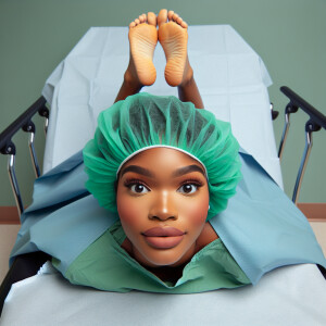 22 year old Dominican woman lay back on operating table suprised...