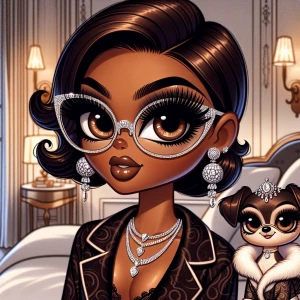 Design a contemporary Betty Boop character with deep hazelnut br...