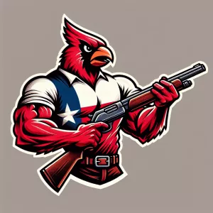muscular cardinal

with texas flag shirt shooting a rifle