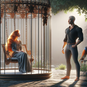 Photorealistic image. A beautiful long ginger haired pale woman...