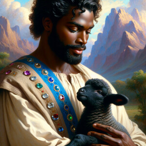 Oil painting of an African-American man resembling Jesus Christ,...