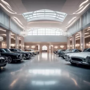 Hangar with monochromatic luxury chandeliers, ceramic floor, lux...